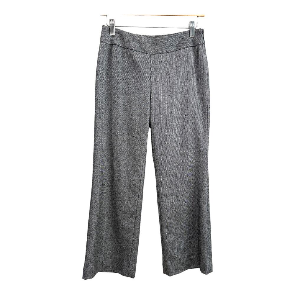 Talbots Classic Side Zip Pants Black White Stripe Wool Tweed Trousers 2P P2